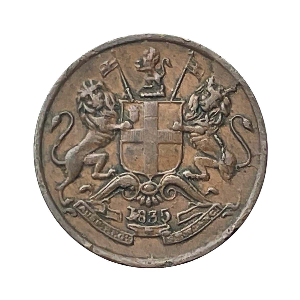 1/12 Anna East India Company 1835 Copper Coin, British India Uniform Coinage, XF.