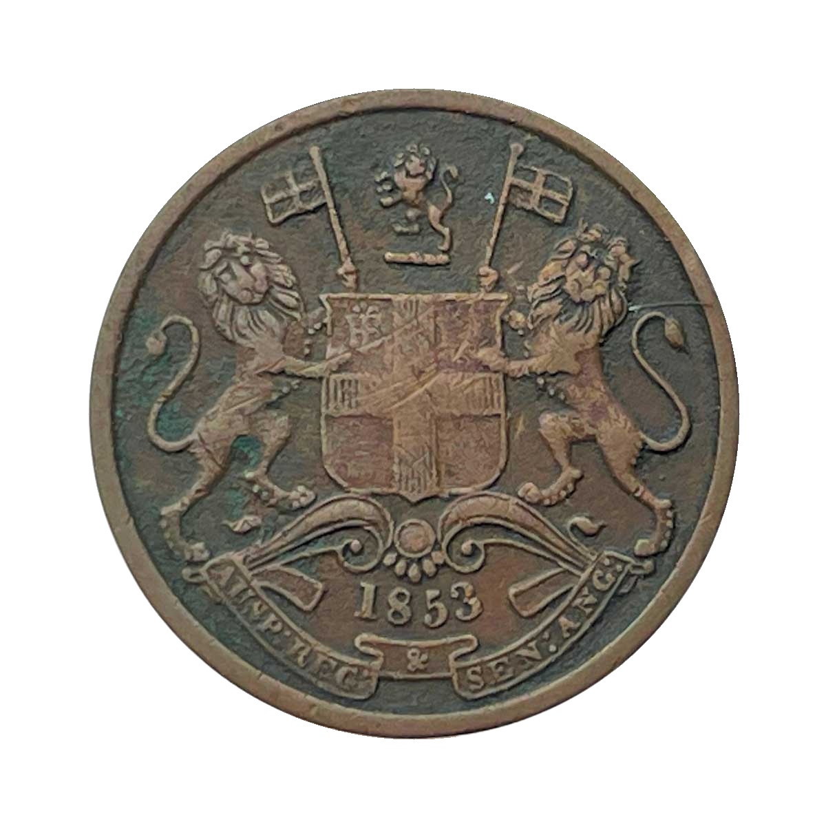 1/2 Pice East India Company 1853 Copper Coin, British India Uniform Coinage, Collectible.