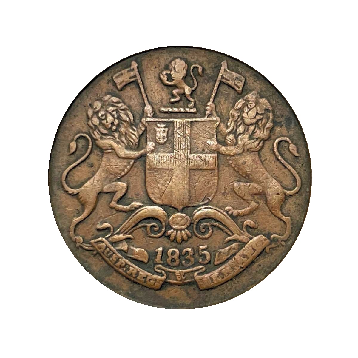 Quarter Anna East India Company 1835 (9L+9R Berries) (Obv A, Rev I(i)) Calcutta Mint Copper Coin, British India Uniform Coinage, Collectible.