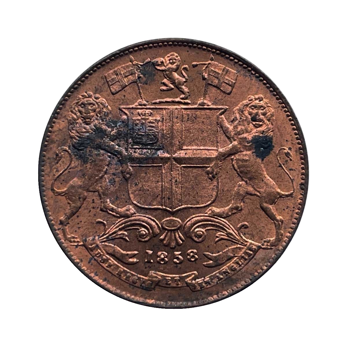 Scarce Quarter Anna East India Company 1858 Copper Coin, British India Uniform Coinage, UNC.