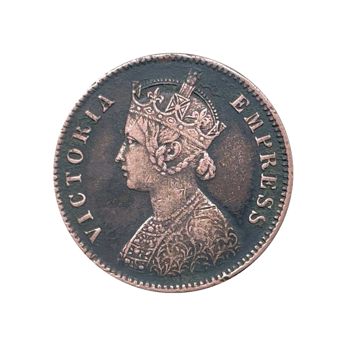 One Quarter Anna Victoria Empress (Ganga Singh) 1895 Copper Coin, Princely State of Bikanir (Bikaner), Collectible. thumbnail 3