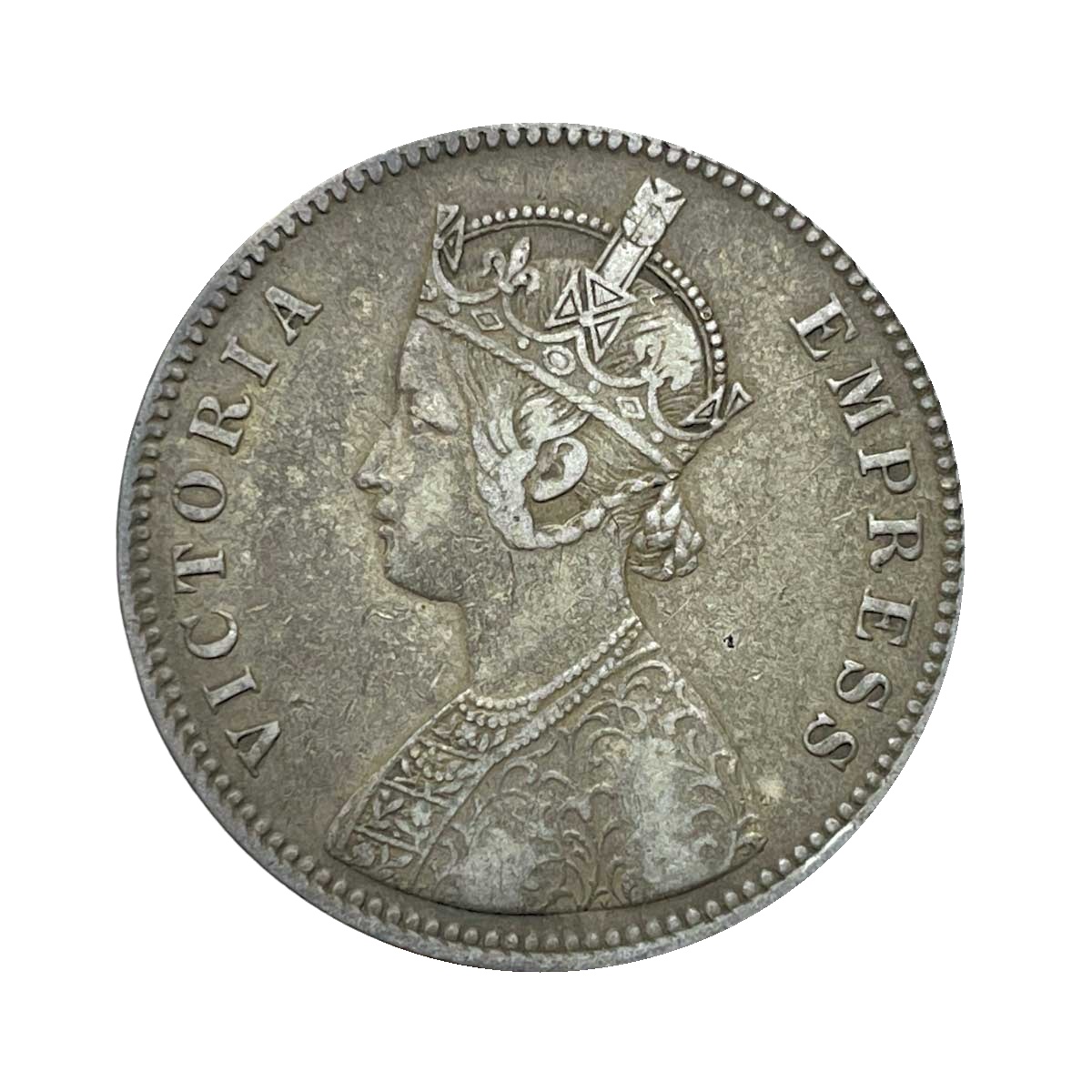 Rare One Rupee Mangal Singh INO Victoria Empress, 1882 CE Silver Coin, Princely State of Alwar Coinage, Collectible. (Maharao Rajah Sawai Mangal Singh Bahadur).