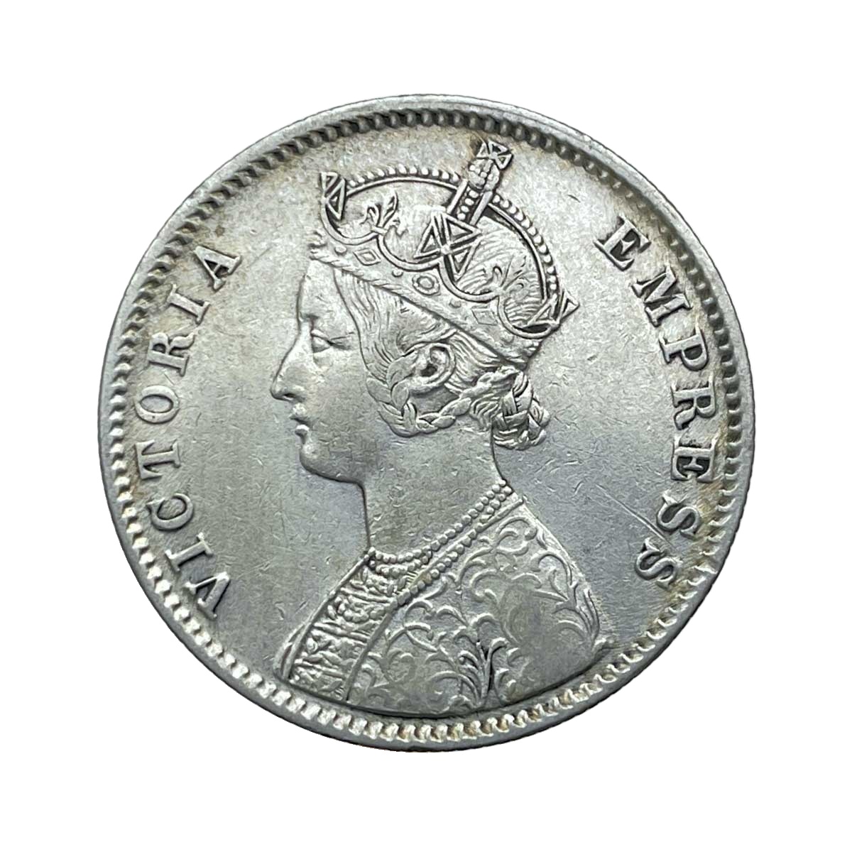Rare One Rupee Mangal Singh INO Victoria Empress, 1891 CE (Key date) Silver Coin, Princely State of Alwar Coinage, XF. (Maharaja Shri Sawai Mangal Singh bahadur)