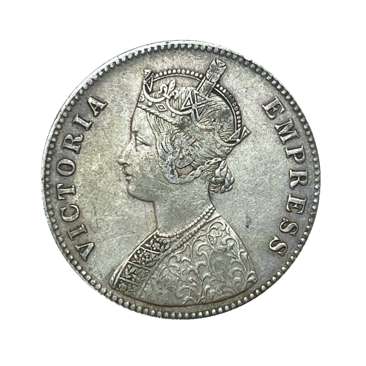 Rare One Rupee Mangal Singh INO Victoria Empress 1878 CE (Key Date) Silver Coin, Princely State of Alwar Coinage, XF. (Maharao Rajah Sawai Mangal Singh Bahadur). thumbnail 2