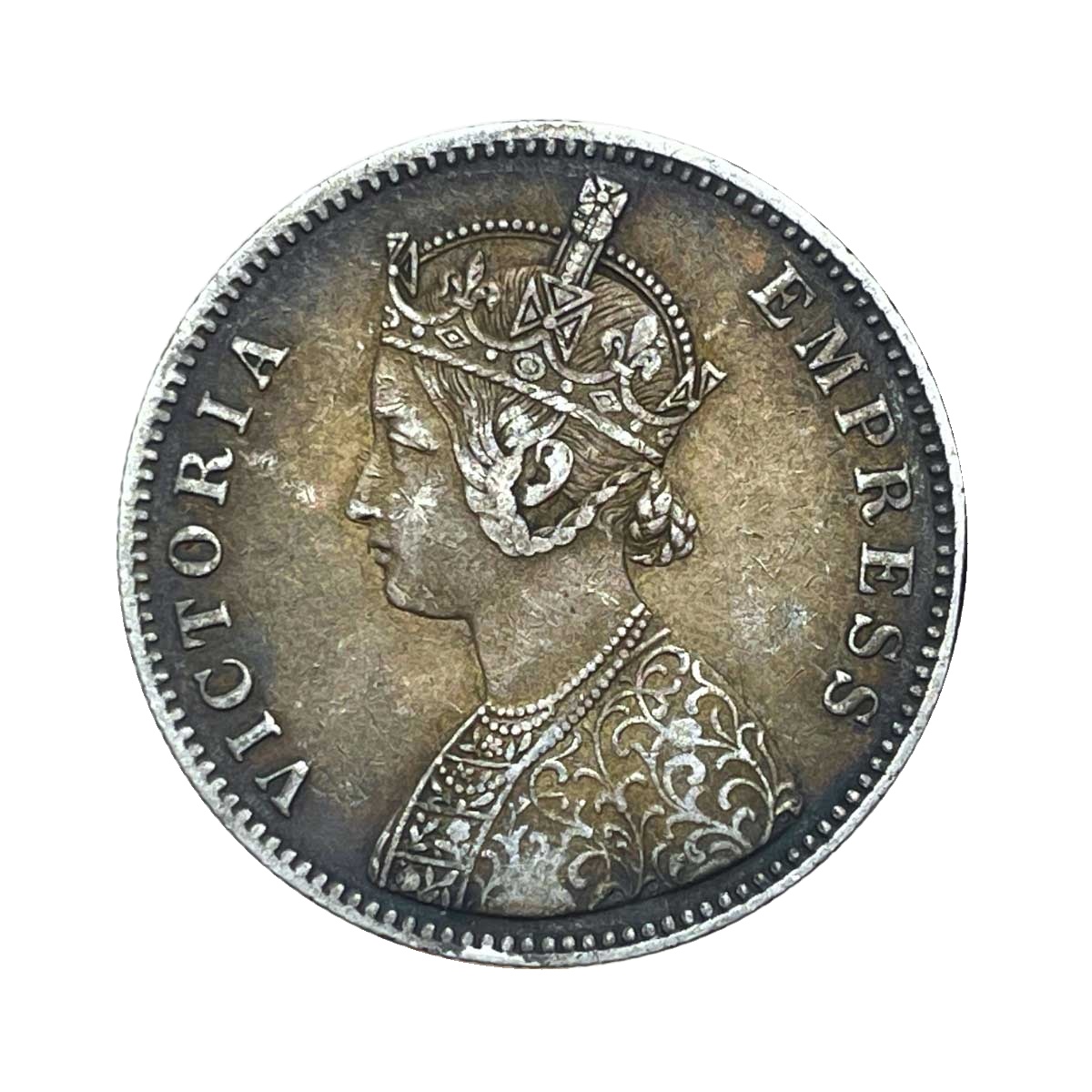 Rare One Rupee Mangal Singh INO Victoria Empress 1880 CE (Key Date) Silver Coin, Princely State of Alwar Coinage, XF. (Maharao Rajah Sawai Mangal Singh Bahadur). thumbnail 2