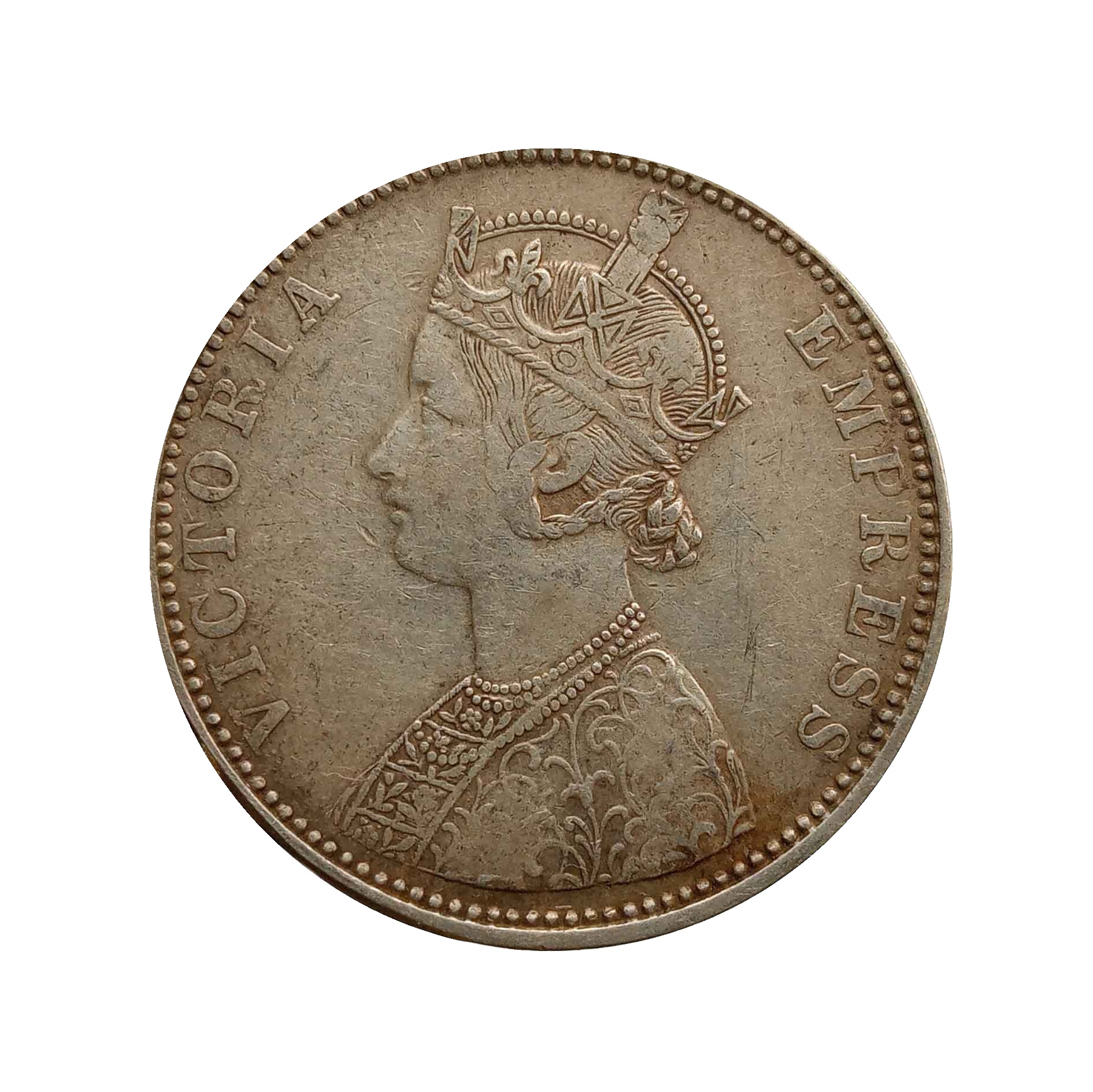 Scarce One Rupee Ganga Singh Bahadur in the name of Victoria Empress 1892 CE Silver coin, Princely State of Bikaner, Collectible thumbnail 2