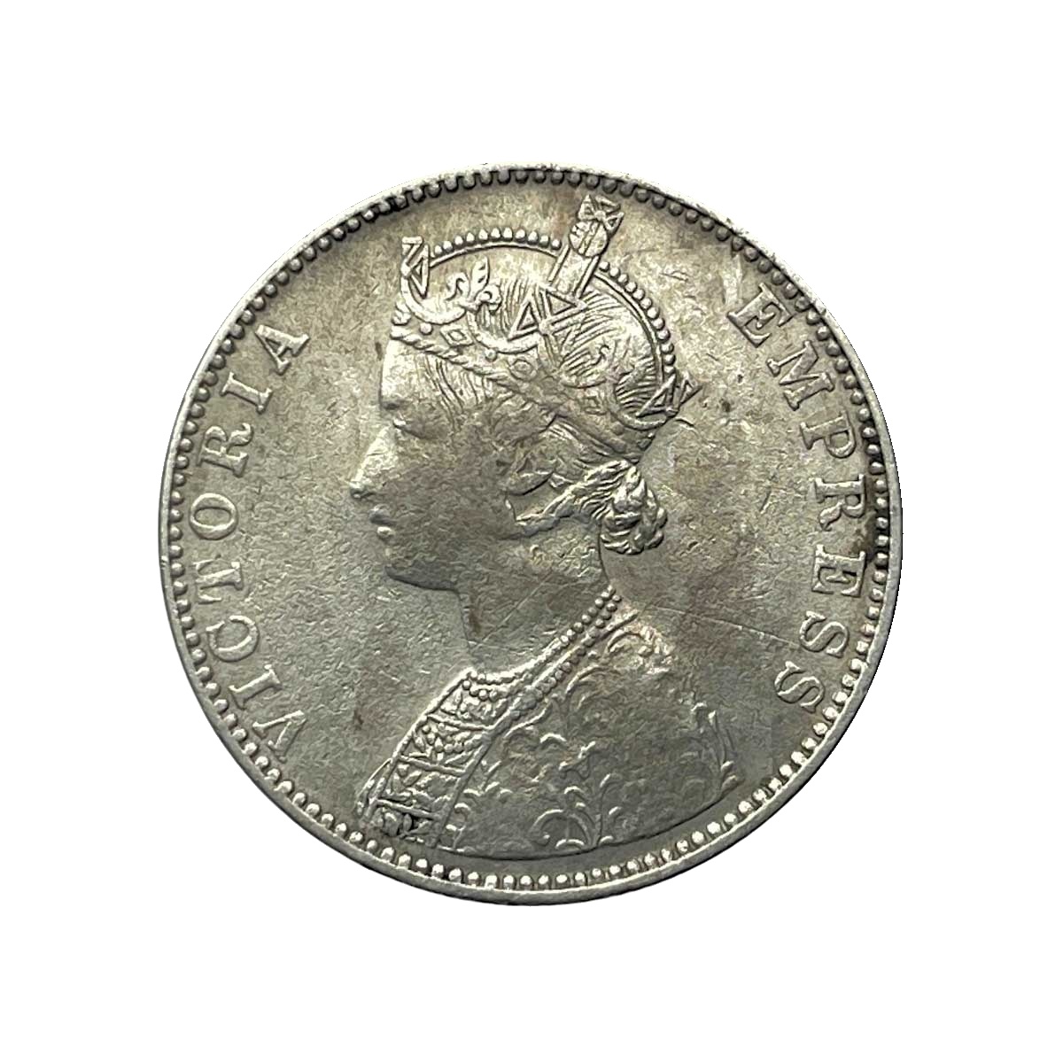 Scarce One Rupee Ganga Singh Bahadur in the name of Victoria Empress 1892 CE Silver coin, Princely State of Bikanir, Collectible. thumbnail 2