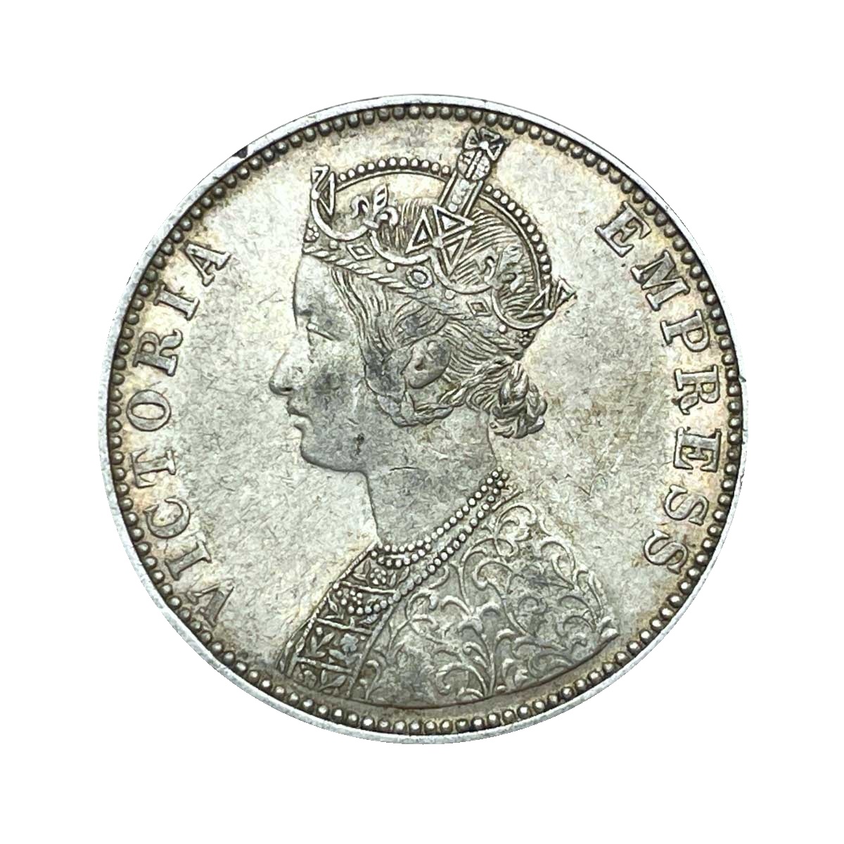 Scarce One Rupee Ganga Singh Bahadur INO Victoria Empress 1892 CE Silver coin, Princely State of Bikanir (Bikaner), XF. thumbnail 2